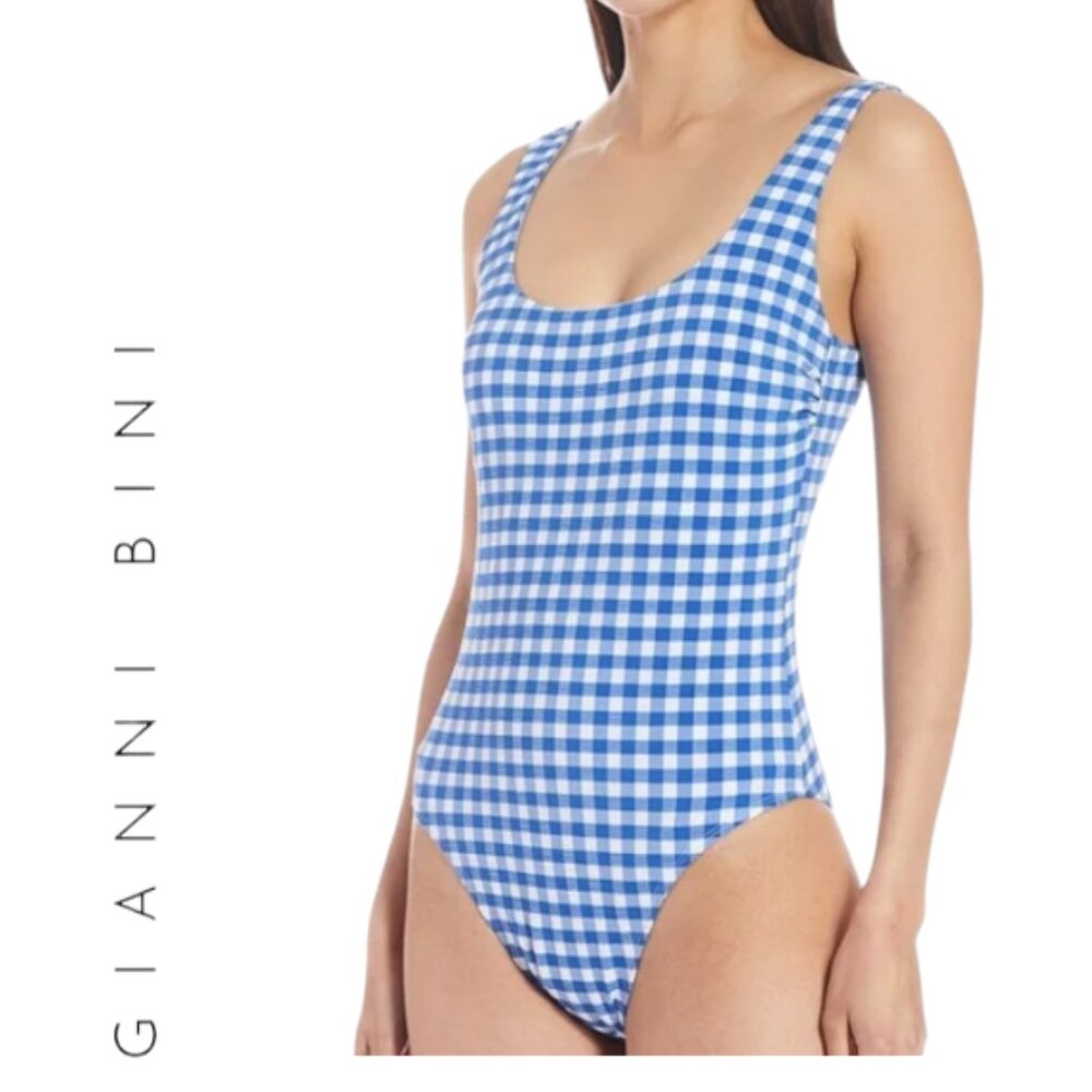 Gianni Bini XL One Piece Swimsuit Gingham Blue White